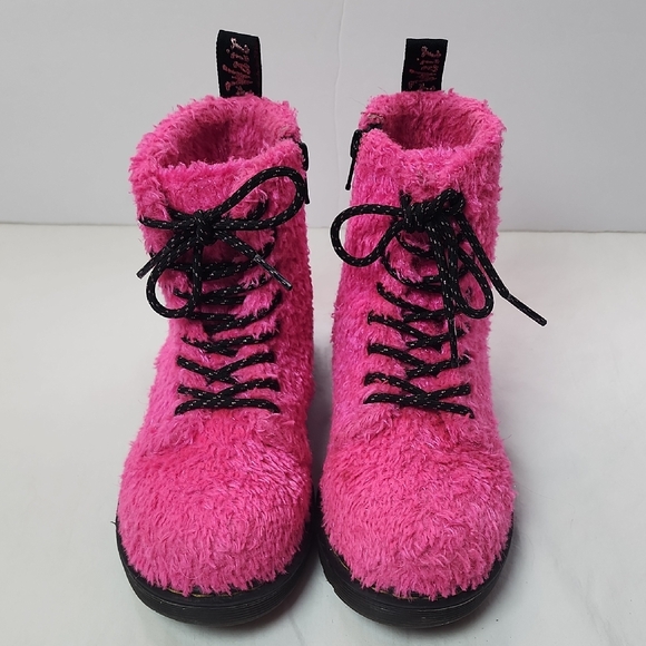 DR. MARTENS 1460 Pascal J Tinsel Fur Boots Kid's Size 2 Clash Pink - Picture 1 of 9